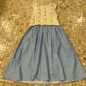 Manoush Cream Knit Bodice w/cotton Blue-Stripe attached skirt. Size Small